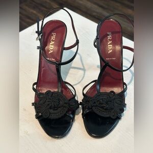 Prada Black Strappy Heels